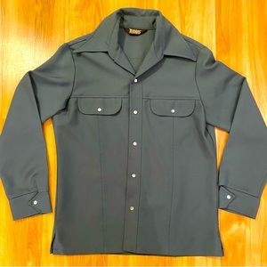 Tobias A-1 Kotzin Co. Vintage 70’s Polyester Green button down dress shirt.